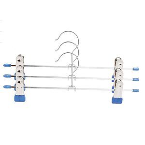 Metal 2 Clips Clamps Clothes Pants Hanger Hook 3Pcs Blue Silver Tone